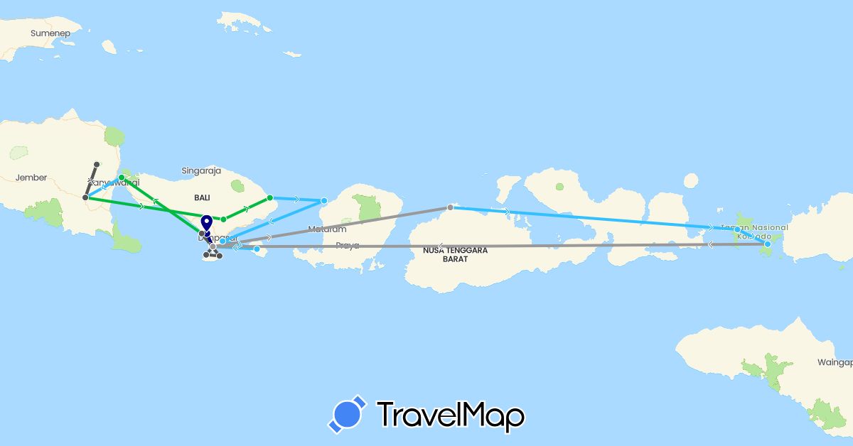 TravelMap itinerary: driving, bus, plane, boat, motorbike in Indonesia (Asia)
